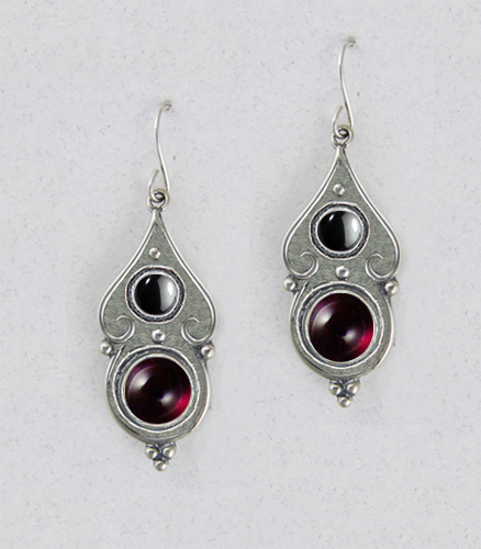 Sterling Silver Garnet And Hematite Gemstone Drop Dangle Earrings